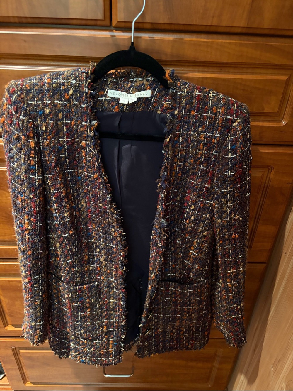 Veronica Beard Multicolor Tweed Blazer with Fringe Trim